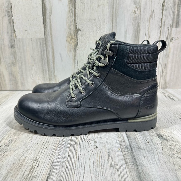 TOMS Black Leather Waterproof Lace-Up Ankle Boots with Lug Sole #1040 - Picture 1 of 11